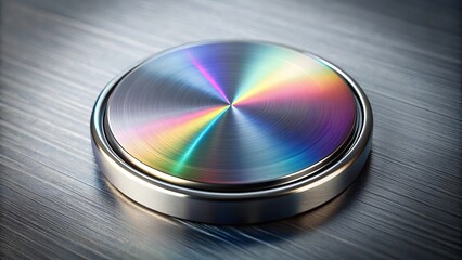 Chromatic Metal Button: Iridescent, Brushed Steel, Abstract Technology Background