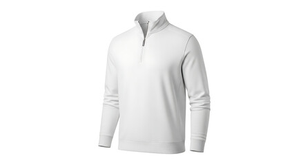 Blank white long sleeve quarter-zip pullover mockup isolated on a white background.