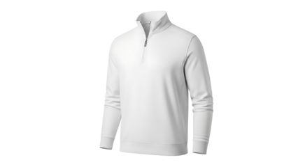 Blank white long sleeve quarter-zip pullover mockup isolated on a white background.