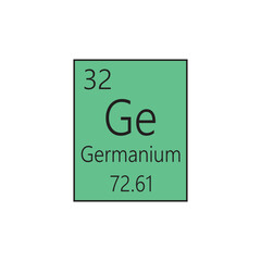Ge Germanium Metalloid Chemical Element Periodic Table. Simple flat square vector illustration, simple clean style Icon with molar mass and atomic number for Lab, science or chemistry class.