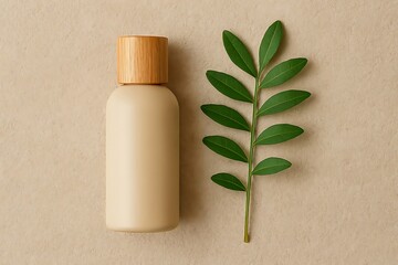 aloevera plant and empty lotion bottle isolated on wooden background