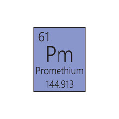 Pm Promethium Lanthanide Chemical Element Periodic Table. Simple flat square vector illustration, simple clean style Icon with molar mass and atomic number for Lab, science or chemistry class.
