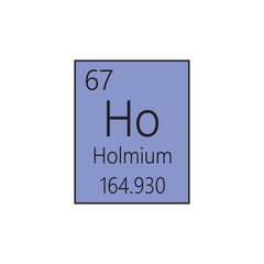Obraz premium Ho Holmium Lanthanide Chemical Element Periodic Table. Simple flat square vector illustration, simple clean style Icon with molar mass and atomic number for Lab, science or chemistry class.