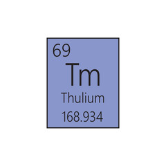 Tm Thulium Lanthanide Chemical Element Periodic Table. Simple flat square vector illustration, simple clean style Icon with molar mass and atomic number for Lab, science or chemistry class.