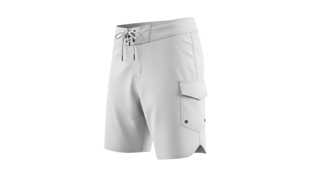 Classic white men's board shorts, summer beachwear isolated on white.
