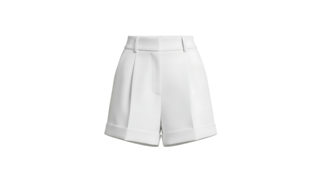 Elegant white tailored shorts with front pleats and cuffs isolated on a white background