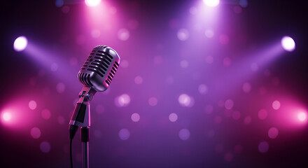 Retro Microphone on a Colorful Concert Stage