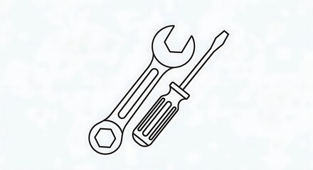 Simple Black Line Art of Wrench and Screwdriver Tools