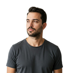 Young caucasian male with beard in dark shirt. Cut out PNG
