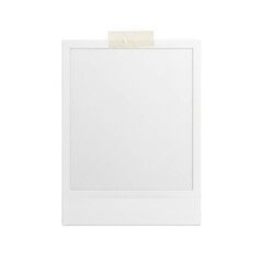 A blank polaroid photo frame with tape isolated on transparent background
