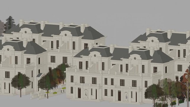 Luxury Villa Apartment Complex, Seamless 3D Loop Animation, 3d rendering, Generic Villas