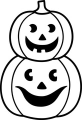 Cute Jack-o'-Lantern thick outline pumpkin design isolated.
Stacked Halloween Pumpkins face outline icon vector.
Transparent background.