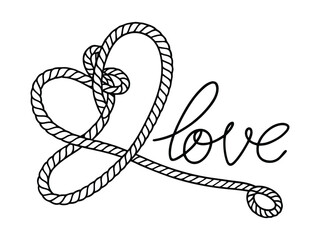 Love Text with Heart Rope Knot