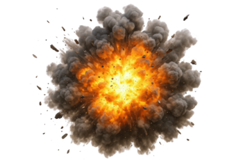 Dynamic Burst of Fiery Energy and Dark Smoke with Debris, Symbolizing Impact and Transformation