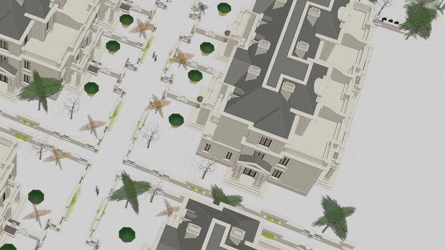 Luxury Villa Apartment Complex, Seamless 3D Loop Animation, 3d rendering, Generic Villas
