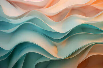 Minimal Abstract Organic Landscape with Flowing Teal and Coral Waves – Soft Gradient Background
