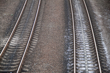 Obraz premium railway tracks. branching fork. switching of route on rails