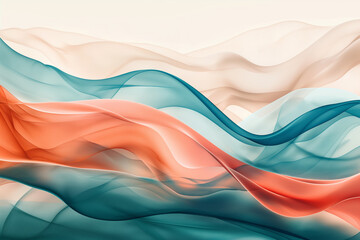 Minimal Abstract Organic Landscape with Flowing Teal and Coral Waves – Soft Gradient Background