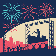 Cartoon DJ Party Flyer with Halloween Theme featuring DJ in Action, Fun Characters, and Nighttime Vibes with Cats, Bats, Monsters, and Witches