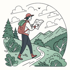 This captures the idea of the man, his activity, and the mountain setting while keeping it simple and clear