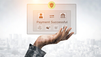 Successful transaction message showing secure payment. Payment confirmed, secured, payment...