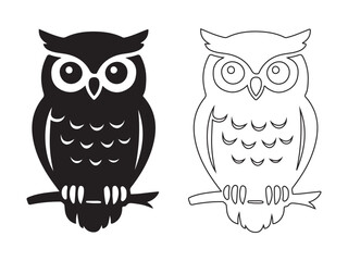 Owl Silhouette and Line Art