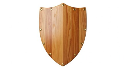 Wooden medieval shield isolated on white background