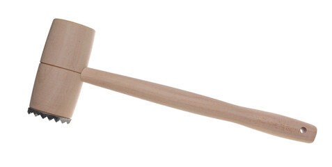 Wooden meat hammer mallet tenderizer isolated on white, clipping path 