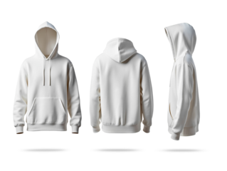 Front side and back view of white ghost hoodie displayed together on transparent PNG background for versatile use