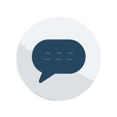 Simple message bubble icon on round gray background.