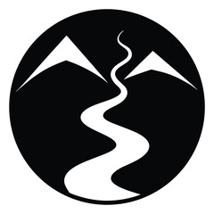river winding through valley vector icon