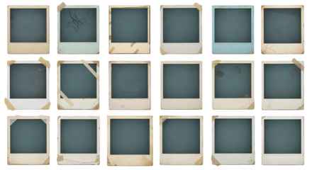 Collection of vintage polaroid frames with tape png, transparent, white background, ai generated, 