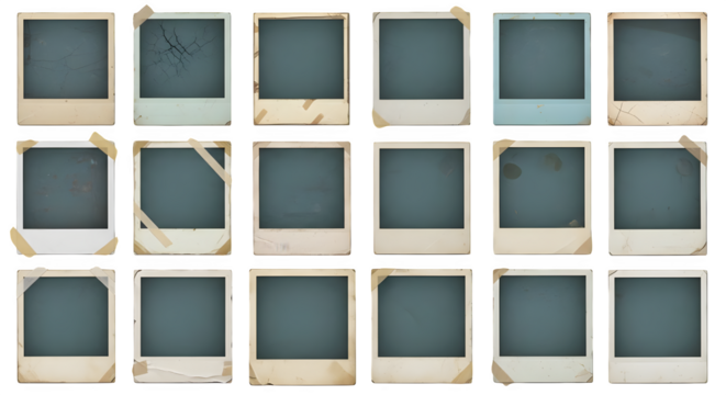 Collection of vintage polaroid frames with tape png, transparent, white background, ai generated, 