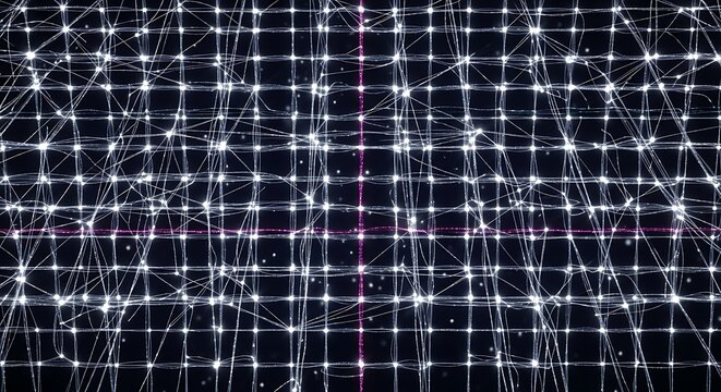 Dynamic digital network pulsing with light, representing data flow and connectivity in cyberspace