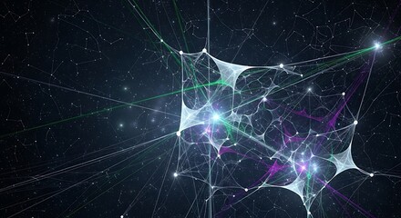 Stunning abstract network of glowing connections and nodes against a starry night sky