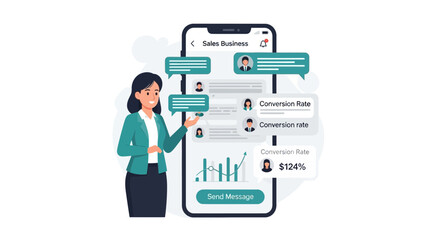 Businesswoman Presenting Sales Business Chart On Phone Application