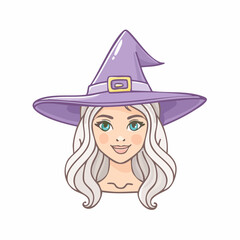 drawn halloween witch at witch hat icon in doodle style. Mark point icon design collection for halloween design element