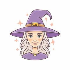 drawn halloween witch at witch hat icon in doodle style. Mark point icon design collection for halloween design element