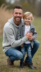 Fototapeta premium Joyful father and son sharing a warm embrace