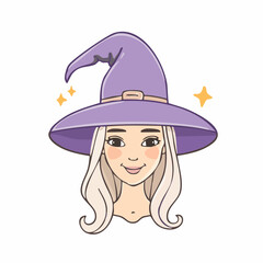 drawn halloween witch at witch hat icon in doodle style. Mark point icon design collection for halloween design element