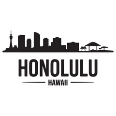 Fototapeta premium Honolulu skyline horizontal banner. Honolulu, Hawaii. Vector template for your design. Vector black silhouette. with white background