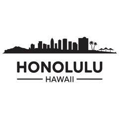 Fototapeta premium Honolulu skyline horizontal banner. Honolulu, Hawaii. Vector template for your design. Vector black silhouette. with white background