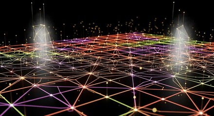 Dynamic digital network connections with glowing nodes and lines in abstract data visualization