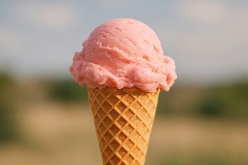 Delicious pink ice cream cone.