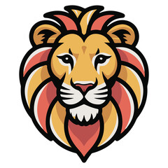 Obraz premium Stylized illustration of a majestic lion head with a vibrant mane in warm tones conveying strength and royalty