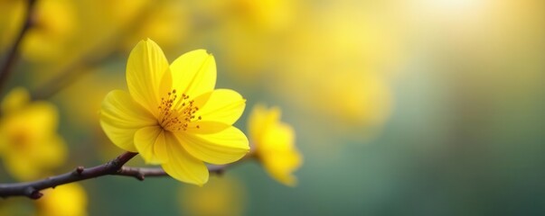Obraz premium Abstract yellow spring blossom background, soft focus, beautiful, blurred