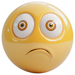 Emoticon in Distress: A vivid, photorealistic emoticon conveys distress with wide eyes and a downturned mouth, representing feelings of anxiety and worry.