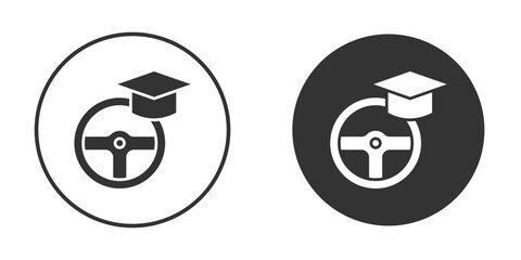 Driving school icons concept in solid versions. Flat design style.