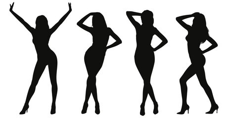 Stylized human silhouette set featuring four dynamic poses with expressive arm and leg gestures, ideal for abstract and conceptual themes