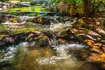 Landscape still shot of the Dure River in Brousse and Villaret in the South of France. Small...